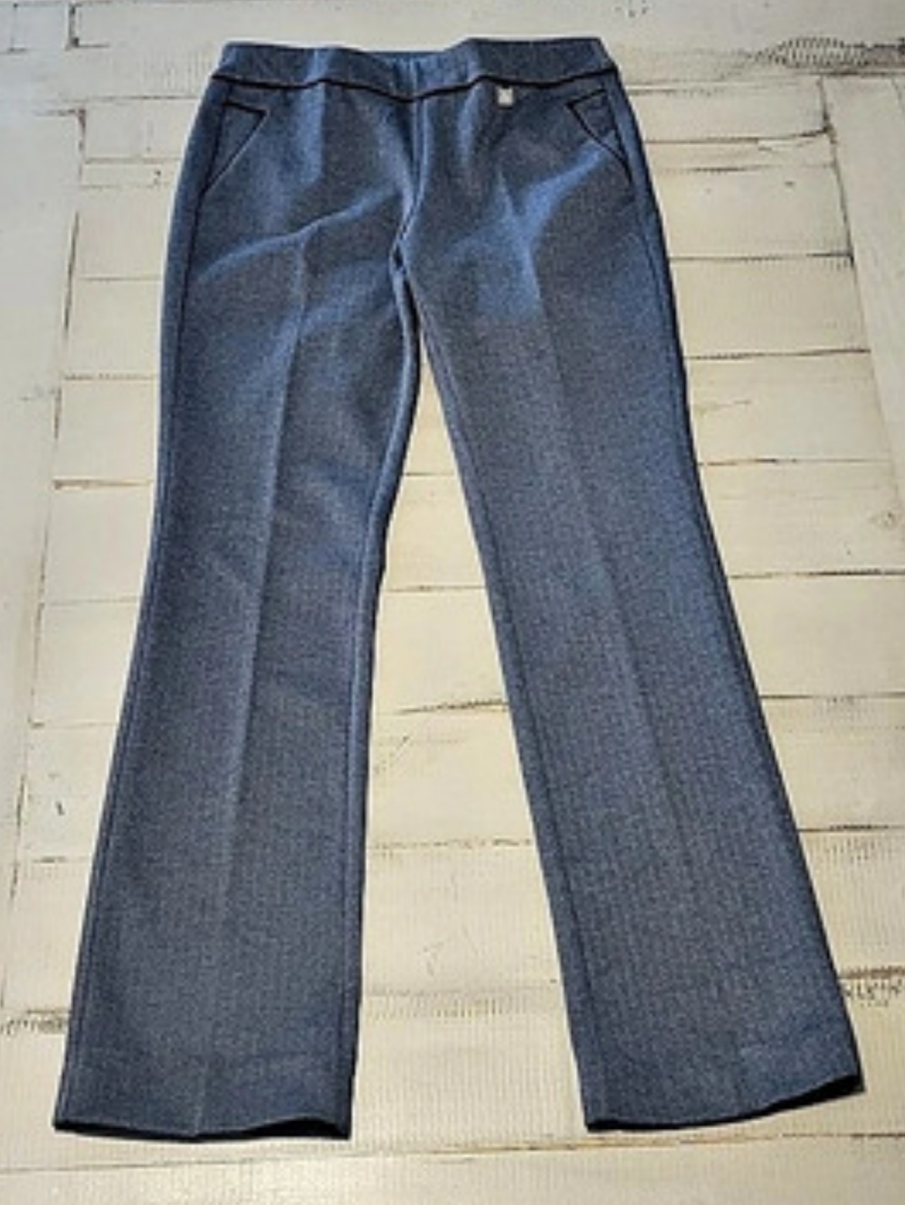 Anne Klein Women's Straight-Leg Trousers Blue Gray Herringbone Size XS Like New